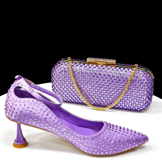 2025 Rhinestone Heels & Handbag Set for Weddings | Elegant - Light purple - Women - Shoes - Milvertons