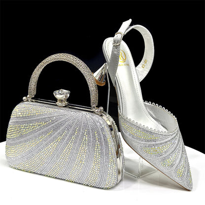 2026 Women's Diamond-Embellished Pointed-Toe Heels & Bag Set