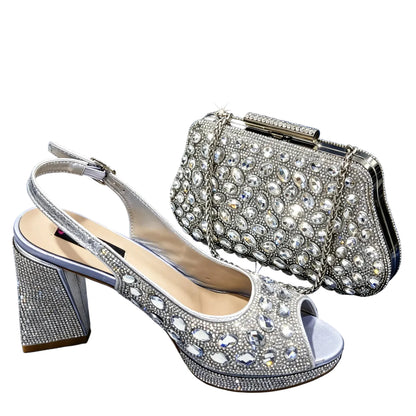 Italian Heels and Bag Set – Elegant Wedding Party Style - Silver - Women - Shoes - Milvertons
