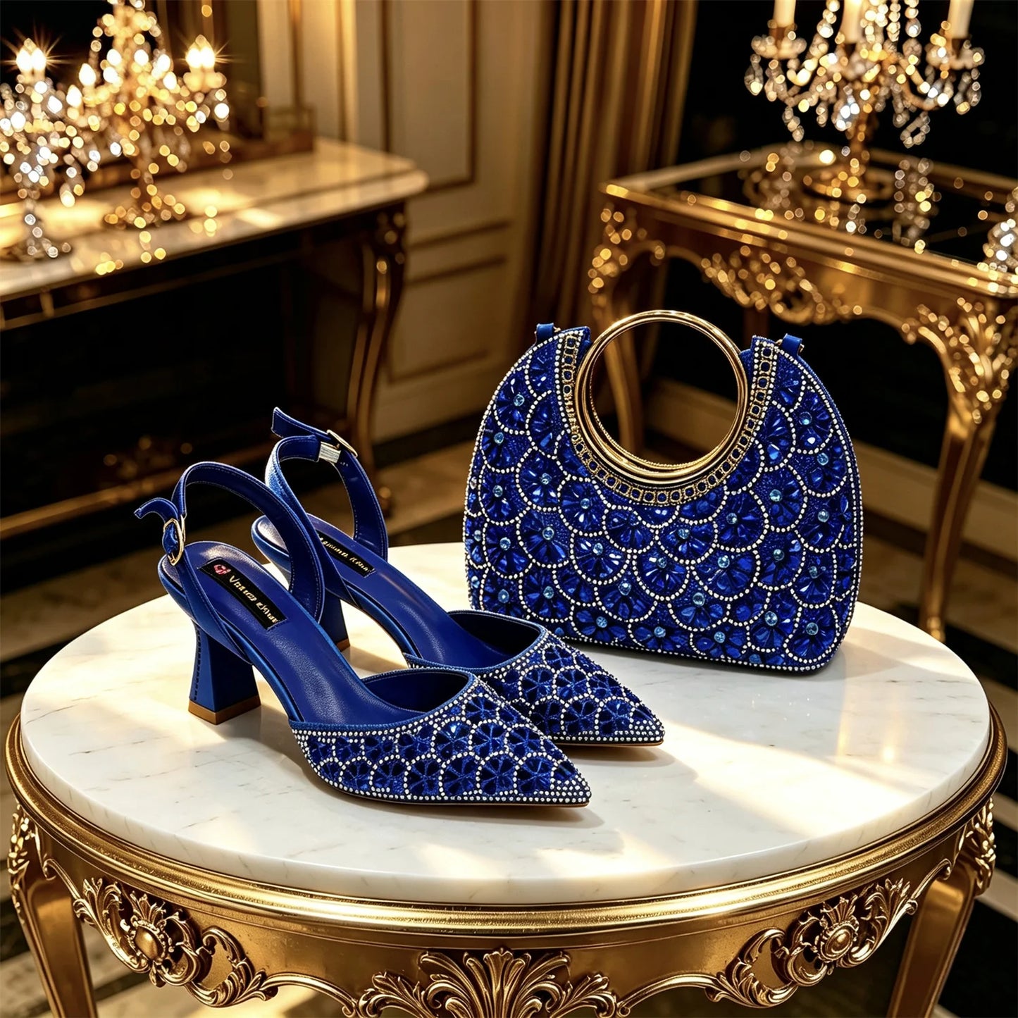 Red Rhinestone Pointed Toe Heels & Matching Handbag Set