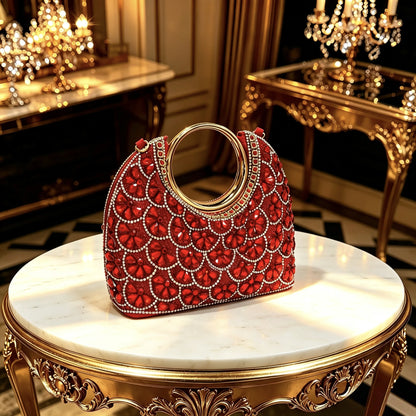 Red Rhinestone Pointed Toe Heels & Matching Handbag Set