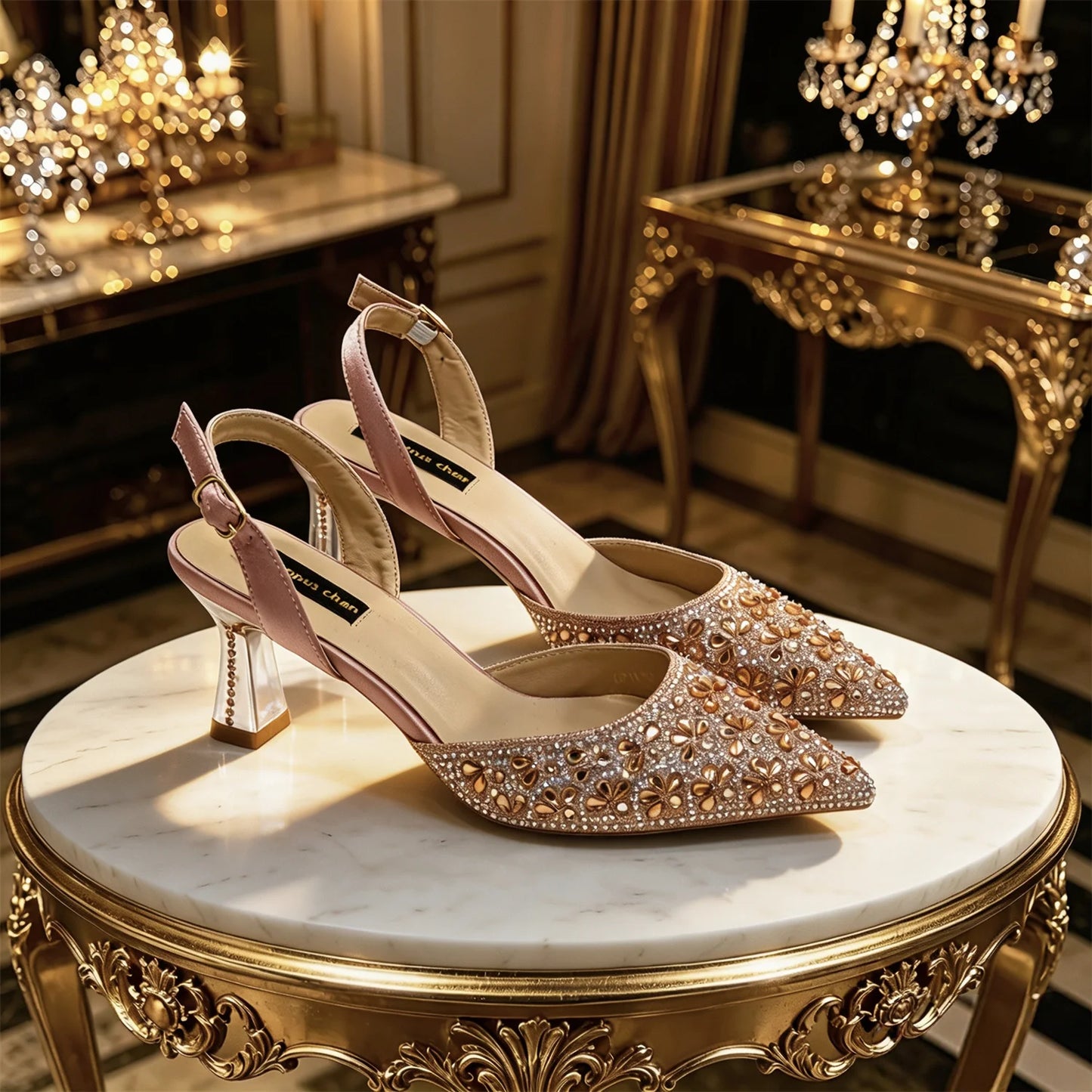 Red Rhinestone Pointed Toe Heels & Matching Handbag Set