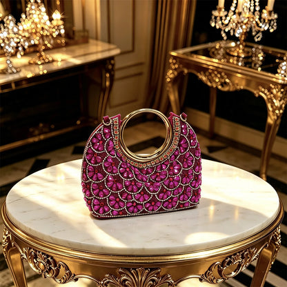 Red Rhinestone Pointed Toe Heels & Matching Handbag Set