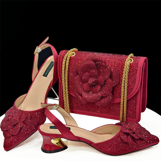 New Italian Design Women's Shoes + Matching Bag Set - Trendy