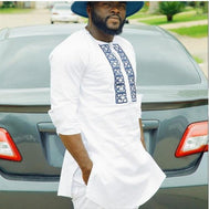 African Men Dashiki Long Shirt White Casual Fashion Clothing - - Men - Apparel - Milvertons