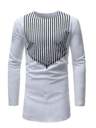 African Men's Printed Long Sleeve Shirt Riche Bazin White Striped Plus Size Dashiki Long Tops African Man Clothing Male Chemise - - Men - Apparel - Milvertons