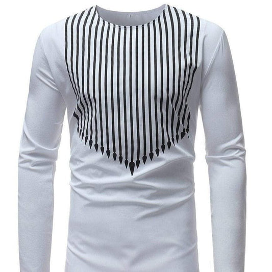African Men's Printed Long Sleeve Shirt Riche Bazin White Striped Plus Size Dashiki Long Tops African Man Clothing Male Chemise - white M - Men - Apparel - Milvertons