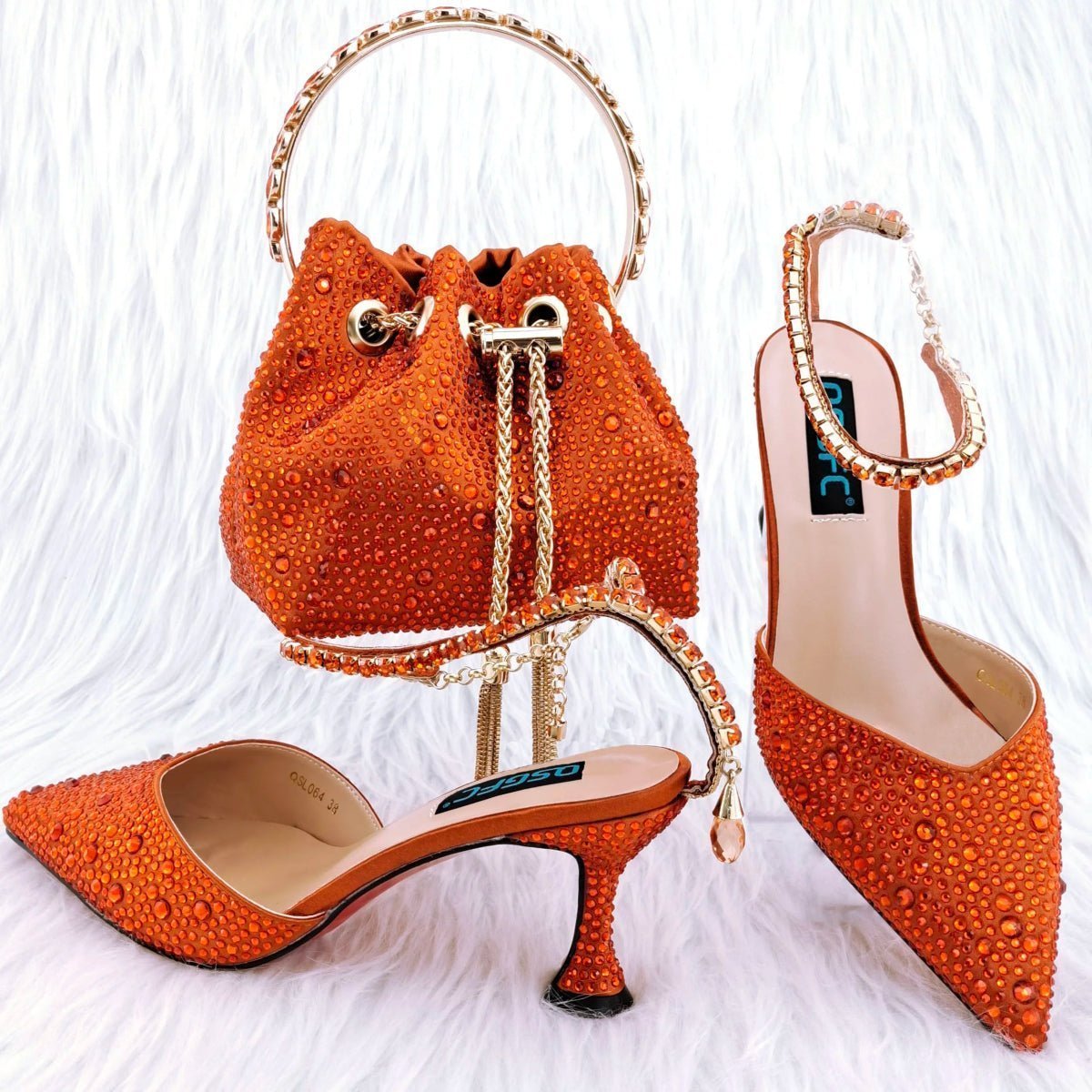 Orange shoes and bag for wedding sales