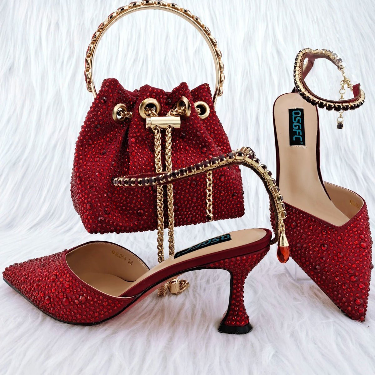 African Style Shoes and Bag Set - New Arrivals for Weddings - Wine Red - Women - Shoes - Milvertons