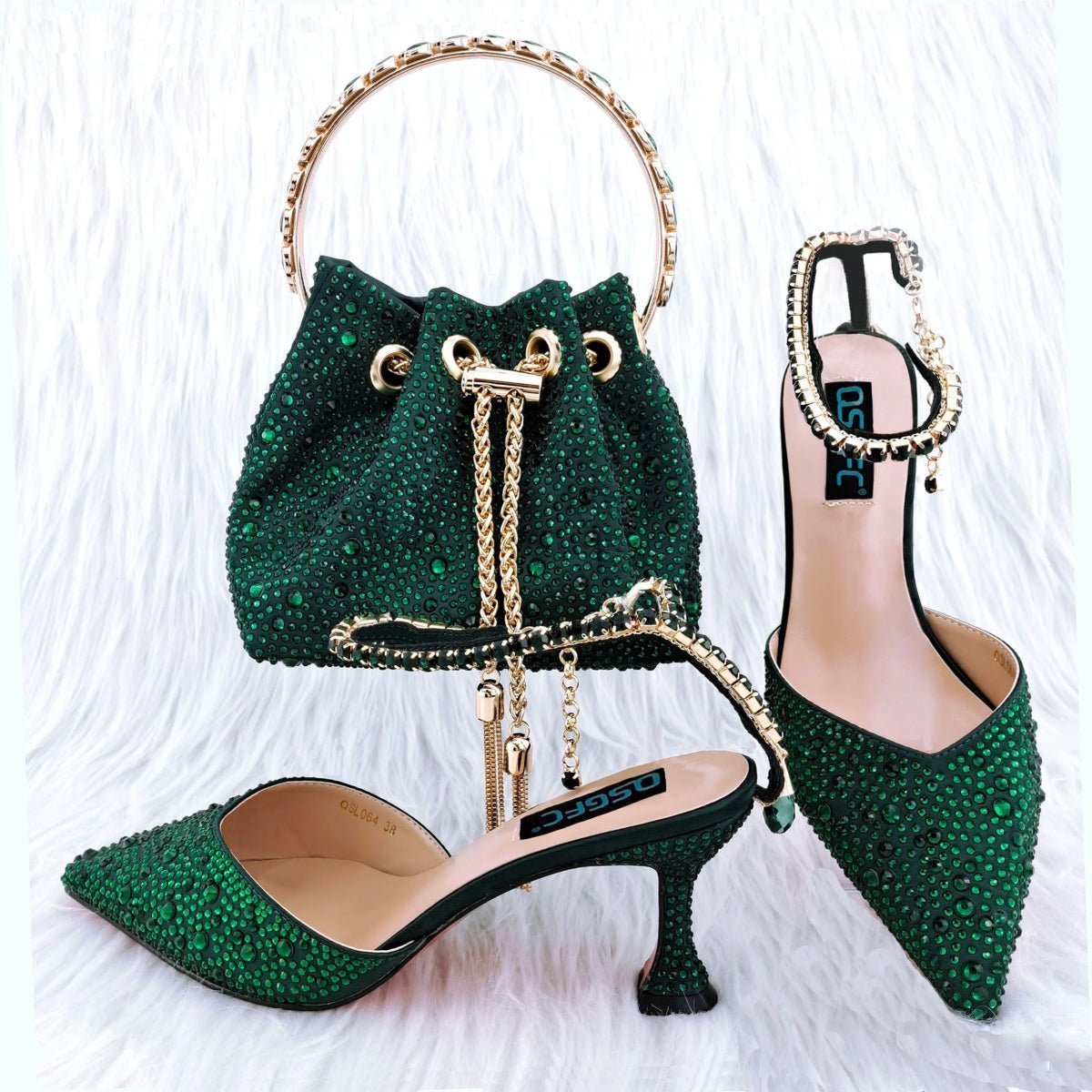 African Style Shoes and Bag Set - New Arrivals for Weddings - Green - Women - Shoes - Milvertons