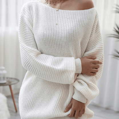 Balloon Sleeve Boat Neck Sweater Mini Dress, Knit