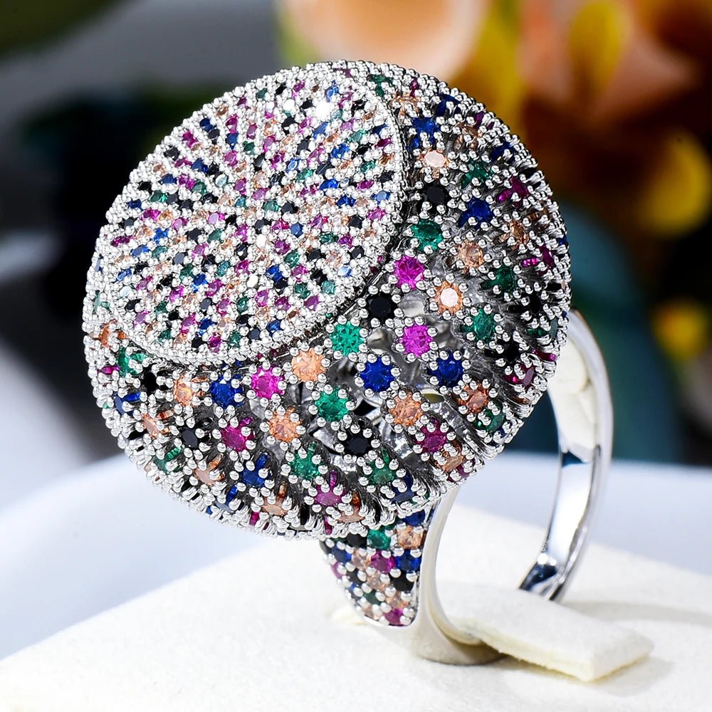 Bold Cubic Zirconia Statement Ring – Trendy 2024 Boho Jewelry - Silver Multi - Apparel & Accessories - Jewelry - Rings - Milvertons