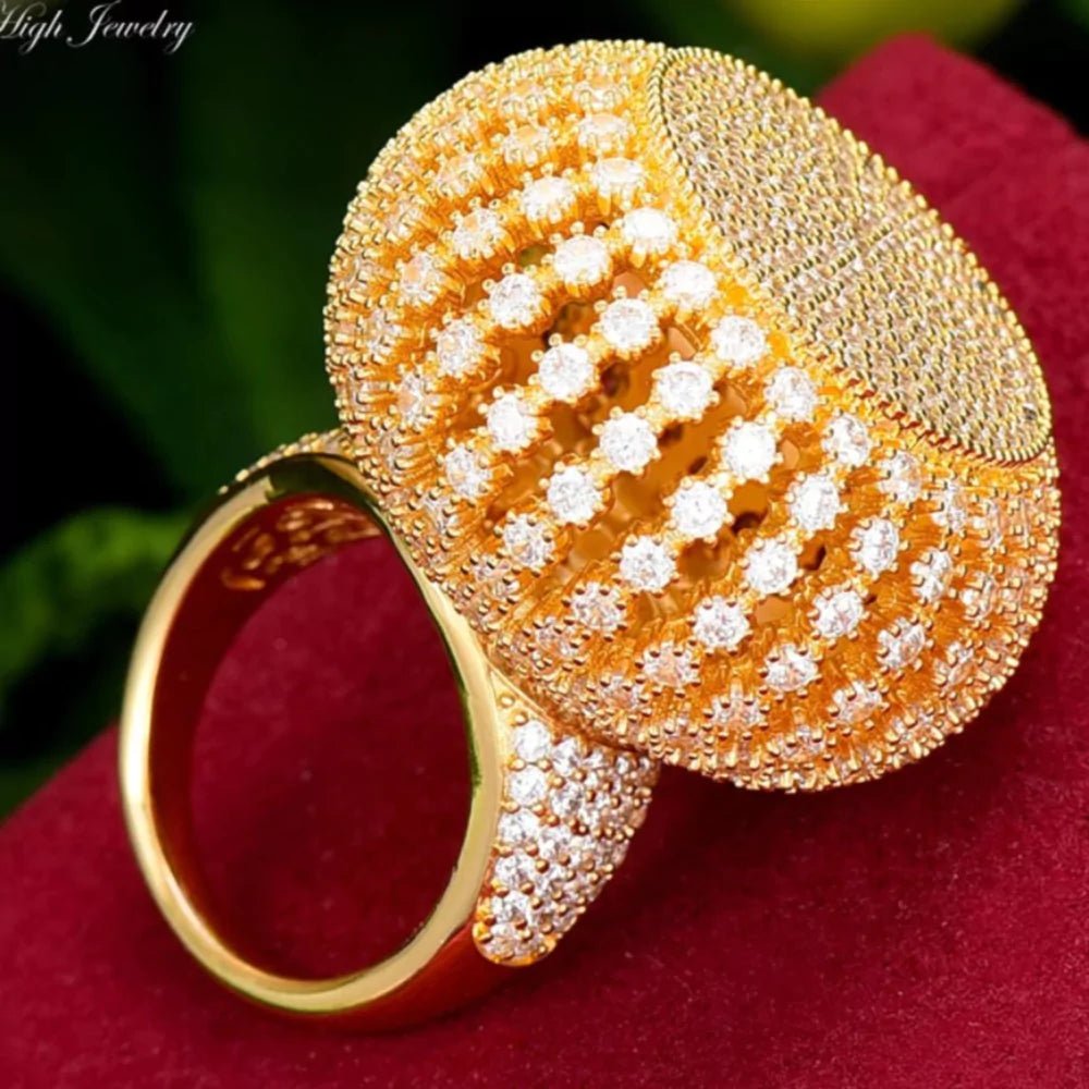 Bold Cubic Zirconia Statement Ring – Trendy 2024 Boho Jewelry - Gold - Apparel & Accessories - Jewelry - Rings - Milvertons