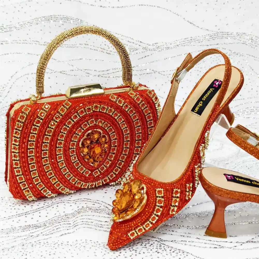 Red Butterfly Slingback Sandals & Bag Set – 2025 Wedding Party on a white background