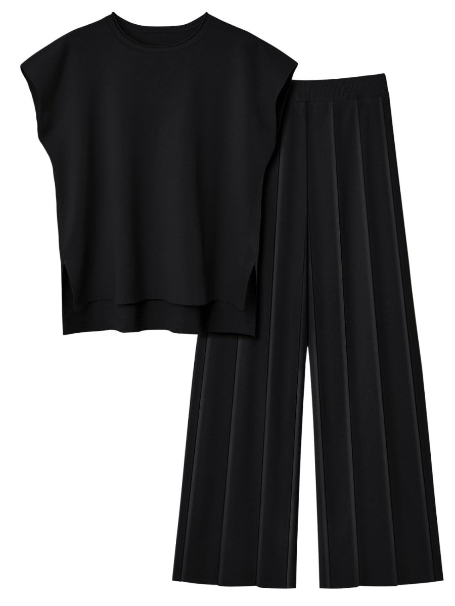 Cap Sleeve Round Neck Knit Two-Piece Set - Top & Pants - - Women - Apparel - Clothing - Outfit Sets - Milvertons