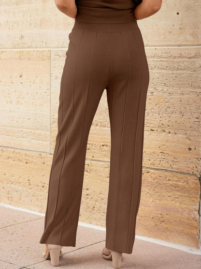 Cap Sleeve Round Neck Knit Two-Piece Set - Top & Pants