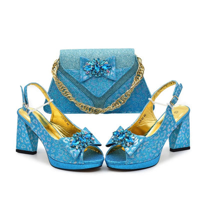 Chic Italian Shoes & Bag Set with Stones for Parties - Sky Blue - Women - Shoes - Milvertons