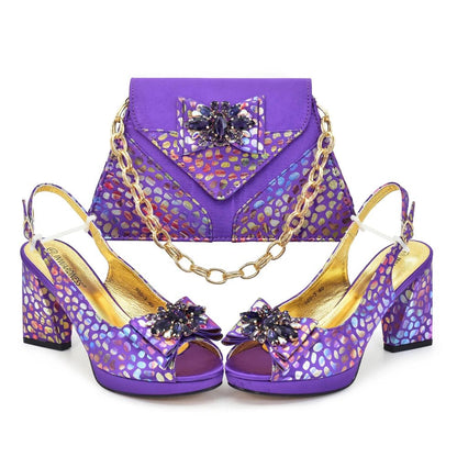 Chic Italian Shoes & Bag Set with Stones for Parties - Purple - Women - Shoes - Milvertons