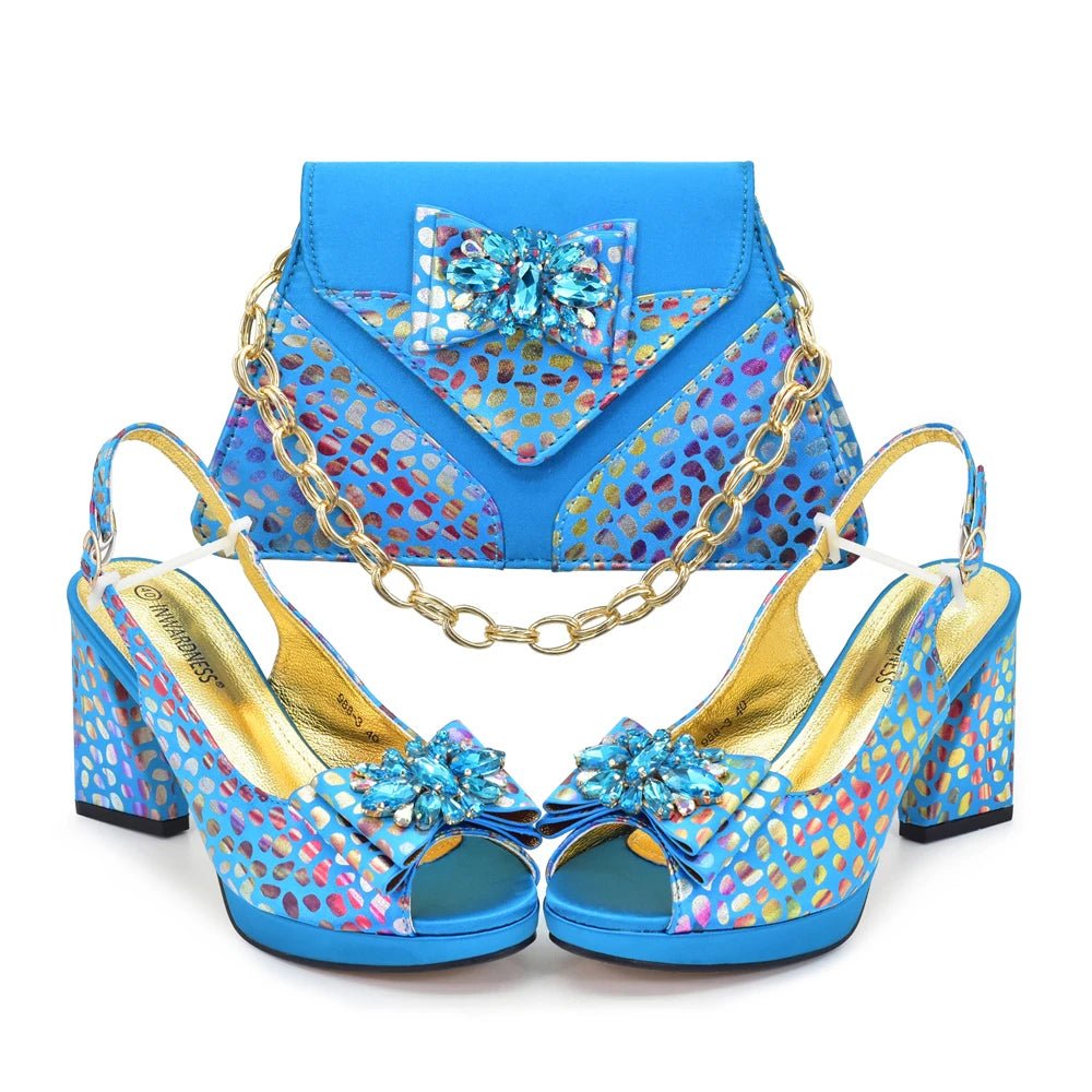 Chic Italian Shoes & Bag Set with Stones for Parties - Sky Blue - Women - Shoes - Milvertons