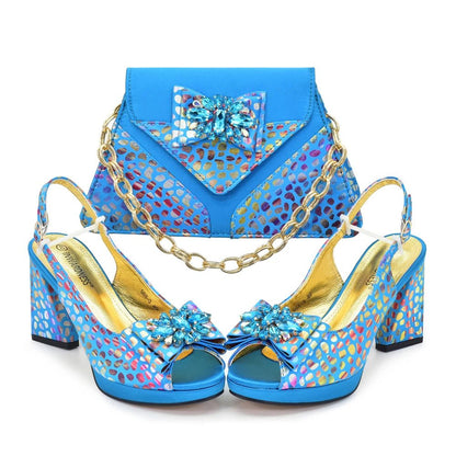 Chic Italian Shoes & Bag Set with Stones for Parties - Sky Blue - Women - Shoes - Milvertons