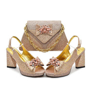 Chic Italian Shoes & Bag Set with Stones for Parties - Champagne - Women - Shoes - Milvertons