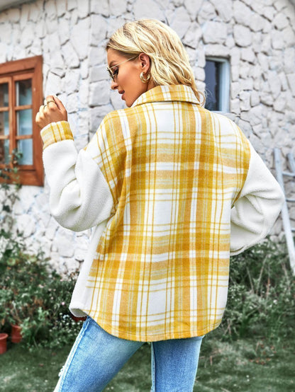 Chic Plaid Sherpa Jacket: Button Front for Trendy Contrast - - Women - Apparel - Outerwear - Jackets - Milvertons