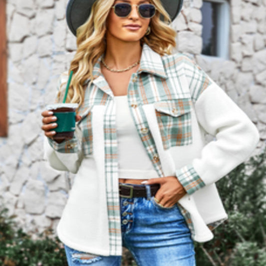 Chic Plaid Sherpa Jacket: Button Front for Trendy Contrast - - Women - Apparel - Outerwear - Jackets - Milvertons