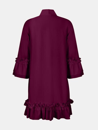 Chic Tie Neck Frill Dress with Three-Quarter Sleeves - - Women - Apparel - Dresses - Day to Night - Milvertons