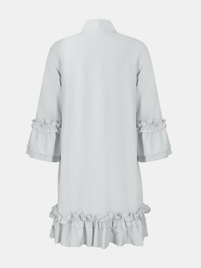 Chic Tie Neck Frill Dress with Three-Quarter Sleeves - - Women - Apparel - Dresses - Day to Night - Milvertons