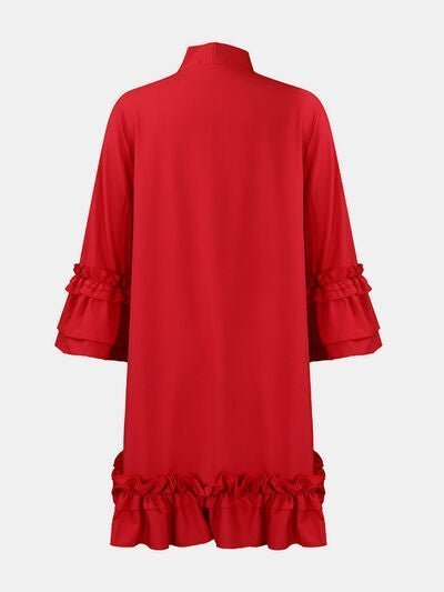 Chic Tie Neck Frill Dress with Three-Quarter Sleeves - - Women - Apparel - Dresses - Day to Night - Milvertons