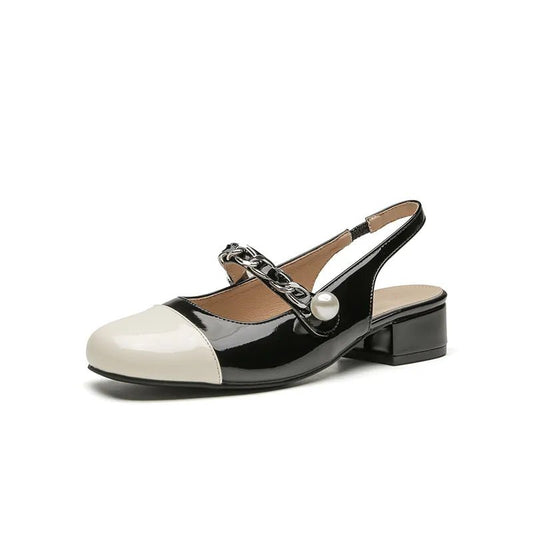 Contrast Round Toe Block Heel Mary Jane Shoes - Black - Women - Shoes - Milvertons
