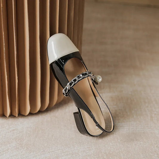 Contrast Round Toe Block Heel Mary Jane Shoes - Milvertons