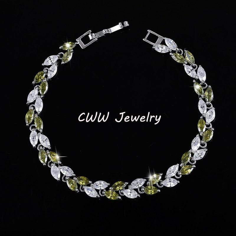 Cubic Zirconia Leaf Charm Link Chain Bracelet - Green OSFA - Apparel & Accessories - Jewelry - Bracelets - Milvertons