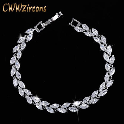 Cubic Zirconia Leaf Charm Link Chain Bracelet - White OSFA - Apparel & Accessories - Jewelry - Bracelets - Milvertons