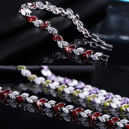 Cubic Zirconia Leaf Charm Link Chain Bracelet - - Apparel & Accessories - Clothing Accessories - Milvertons