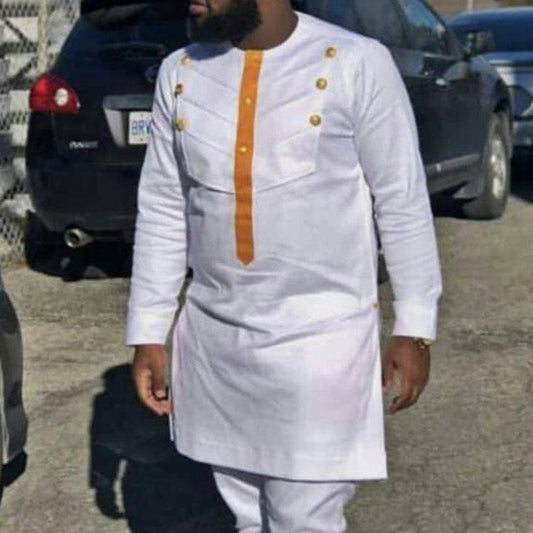 Dashiki Men's Shirt Bazin Rich for Man African Men Clothes Casual White Round Neck Fall Autumn Long Sleeve Dashiki Long Shirt - - Men - Apparel - Milvertons