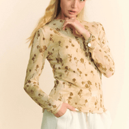 Davi & Dani Floral Mesh Long Sleeve Sheer Layering Top - - Women - Apparel - Shirts - Blouses - Milvertons