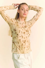 Davi & Dani Floral Mesh Long Sleeve Sheer Layering Top - - Women - Apparel - Shirts - Blouses - Milvertons