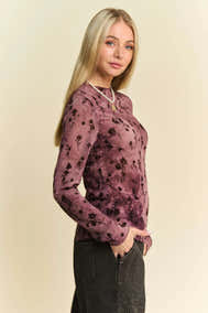 Davi & Dani Floral Mesh Long-Sleeved Sheer Layering Top - - Women - Apparel - Shirts - Blouses - Milvertons