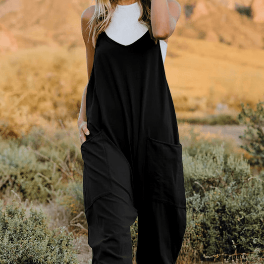 Double Take Full Size V-Neck Sleeveless Jumpsuit with Pockets - - Apparel & Accessories - Clothing - One-Pieces - Jumpsuits & Rompers - Milvertons