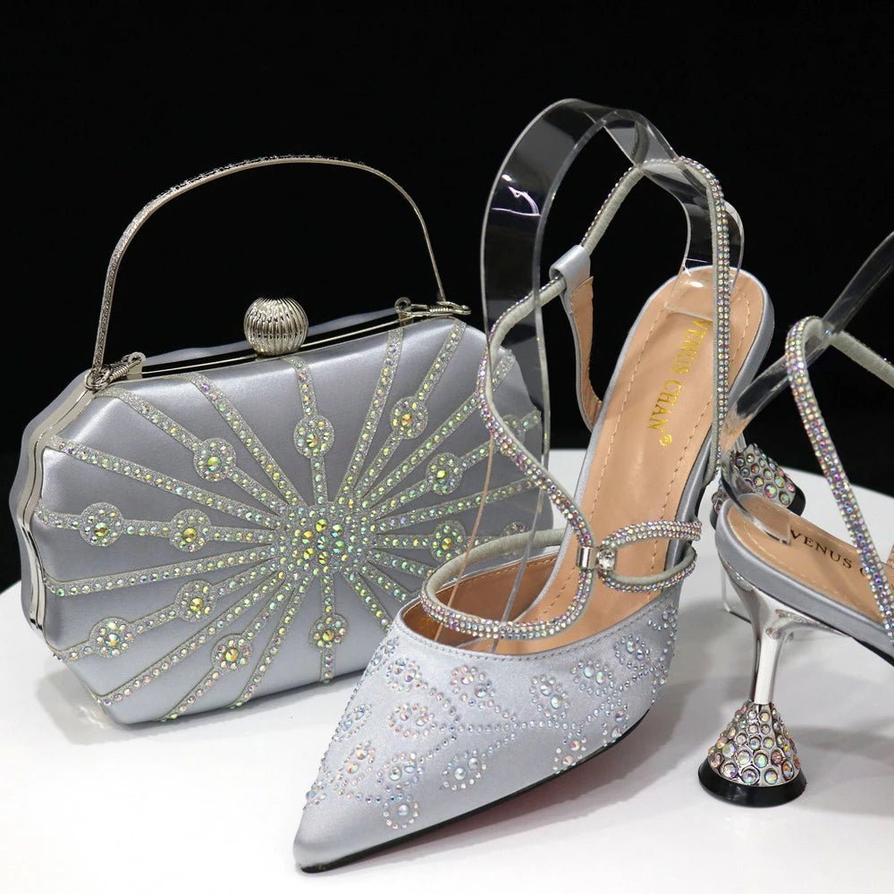 Elegant Affairs: Ladies' High Heels & Bag Set for Weddings - SILVER - Women - Shoes - Milvertons