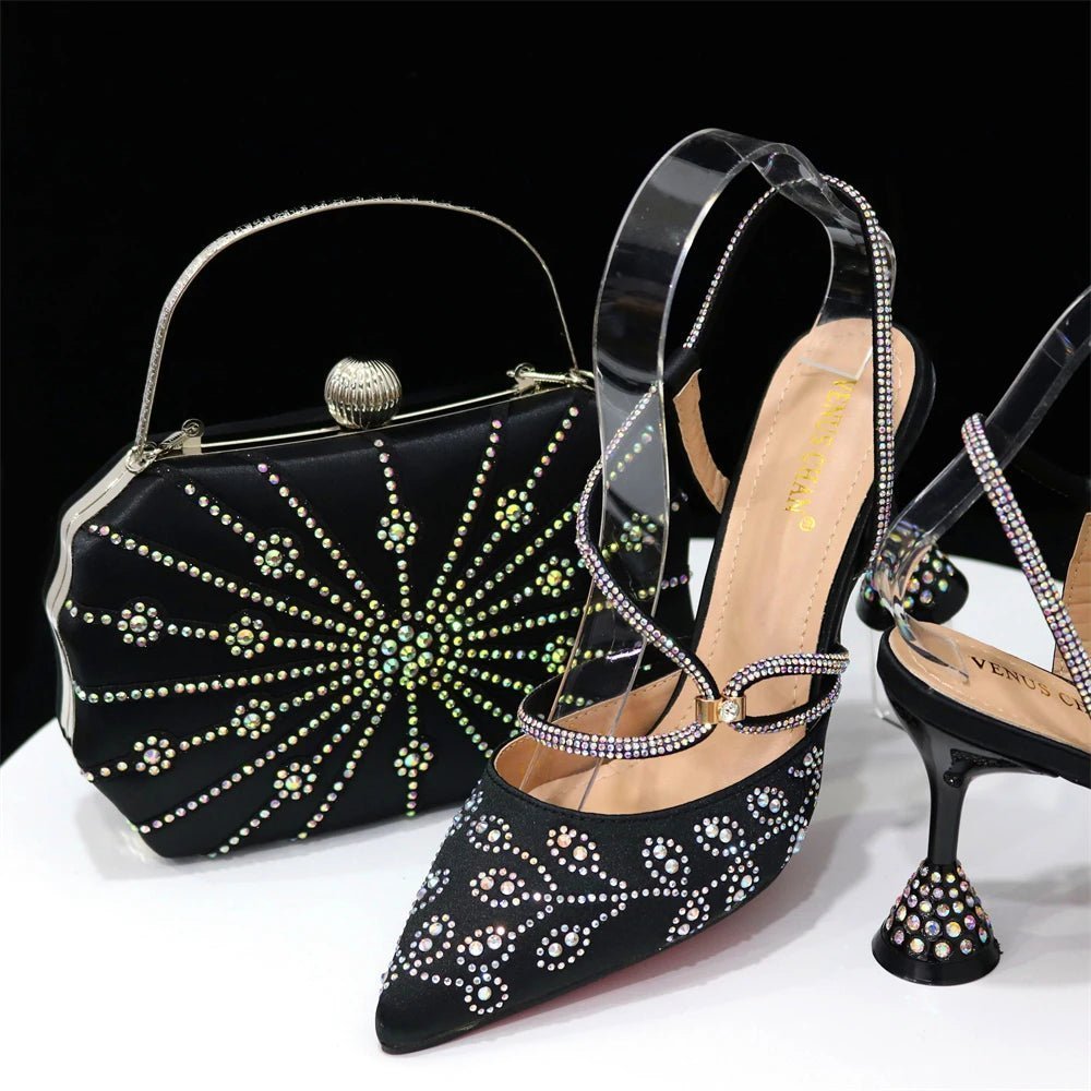 Elegant Affairs: Ladies' High Heels & Bag Set for Weddings - BLACK - Women - Shoes - Milvertons