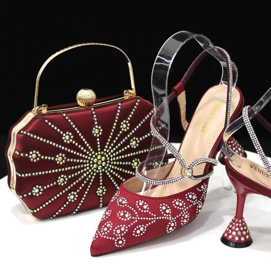 Elegant Affairs: Ladies' High Heels & Bag Set for Weddings - WINE - 41 - Women - Shoes - Milvertons