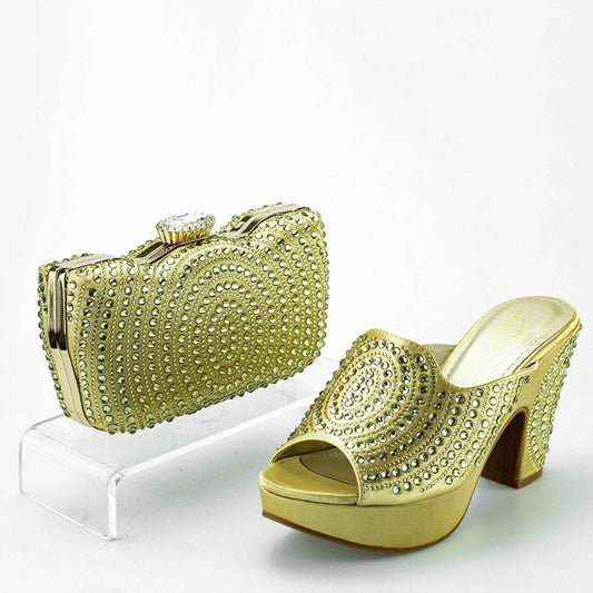 Elegant Italian Design Crystal Shoes and Bag Set for Women - Gold - Women - Shoes - Milvertons
