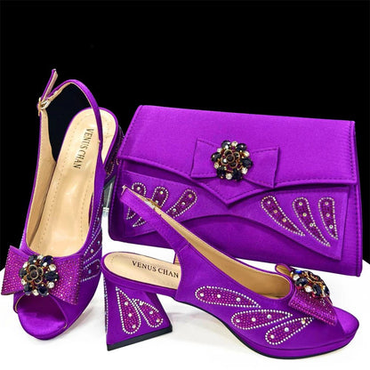 Elegant Italian Rhinestone Shoes and Bag for Evening Parties - Purple - Women - Shoes - Milvertons