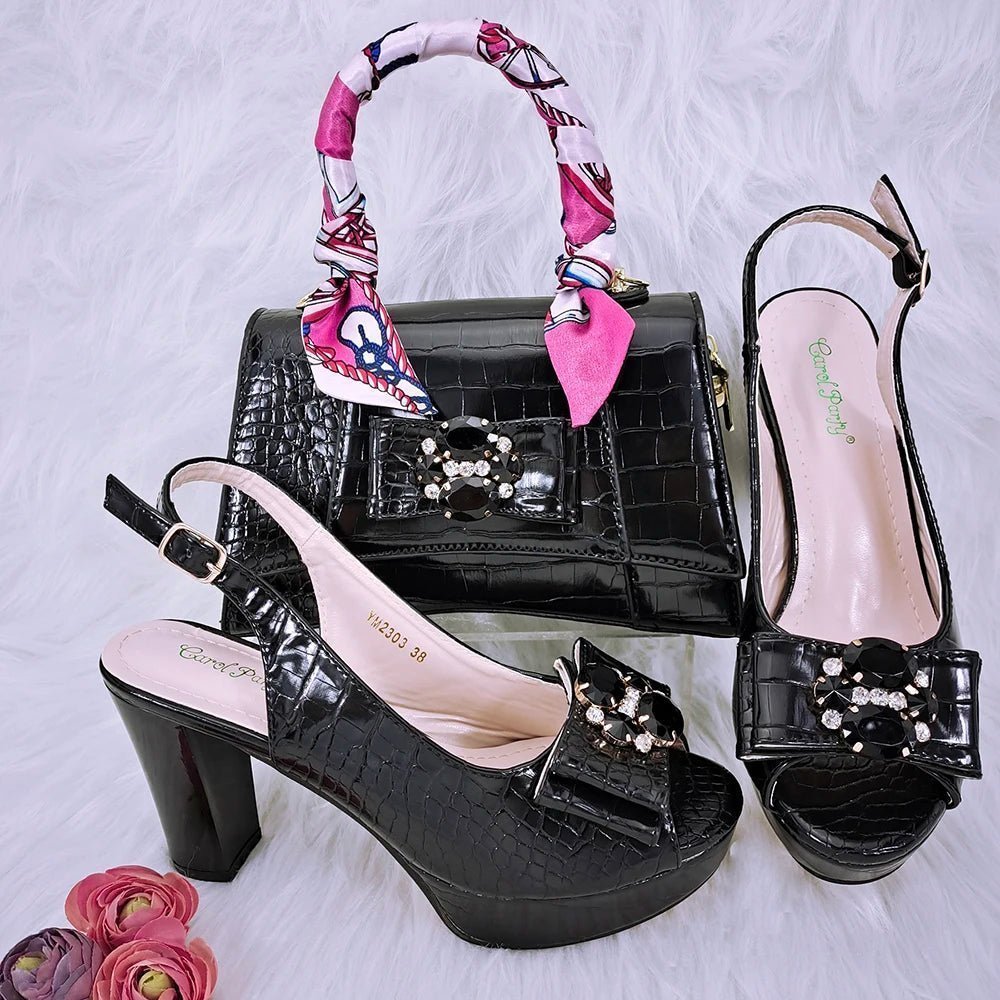 Elegant Italian Shoes and Bag Set - New Matching Ensemble - black - Women - Shoes - Milvertons
