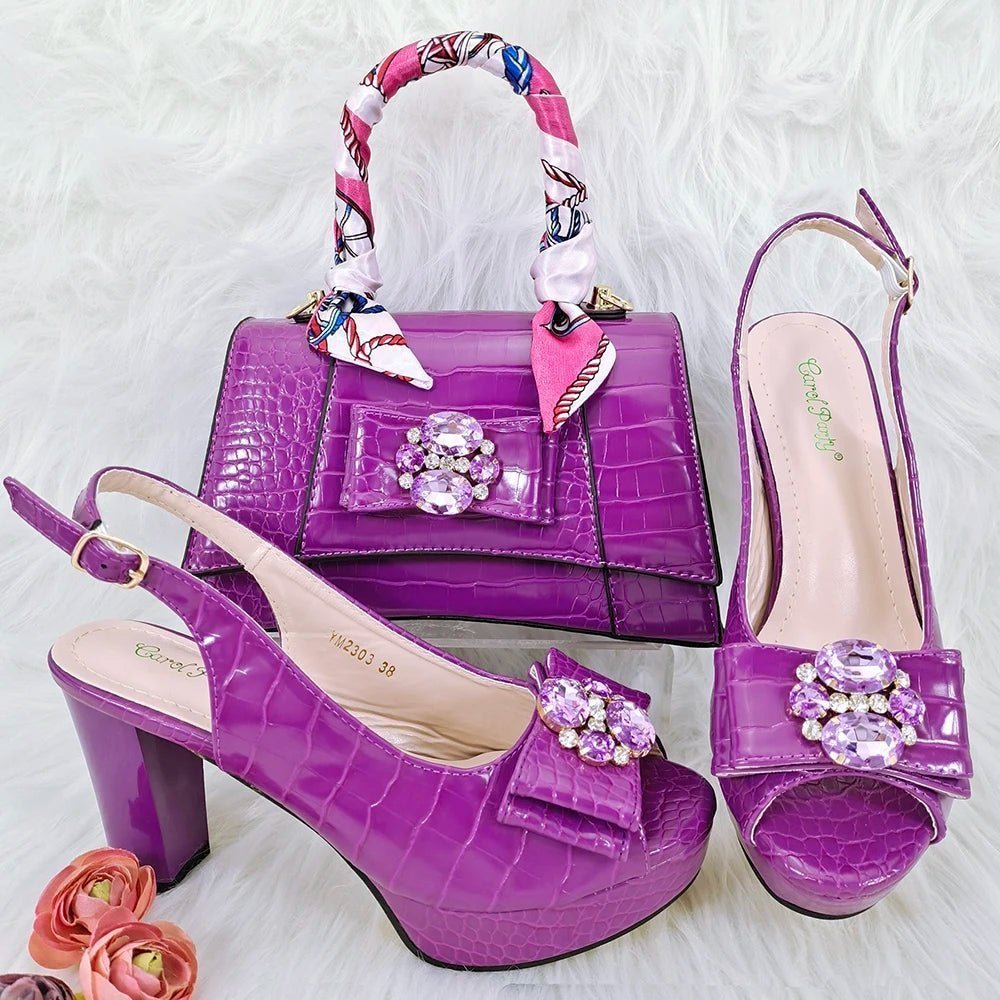 Elegant Italian Shoes and Bag Set - New Matching Ensemble - PURPLE - Women - Shoes - Milvertons