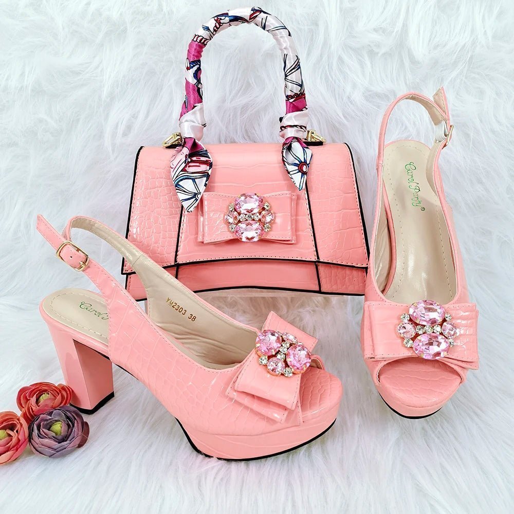 Elegant Italian Shoes and Bag Set - New Matching Ensemble - Pink - Women - Shoes - Milvertons