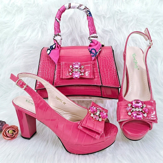 Elegant Italian Shoes and Bag Set - New Matching Ensemble - Rosy Red - Women - Shoes - Milvertons