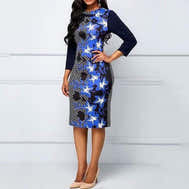 Elegant Offce Lady Dress Women Flower Printed Patchwork Dress African Daily Look Femme Vestiods Robe Large Size Autumn - blue S - Women - Apparel - Dresses - Day to Night - Milvertons